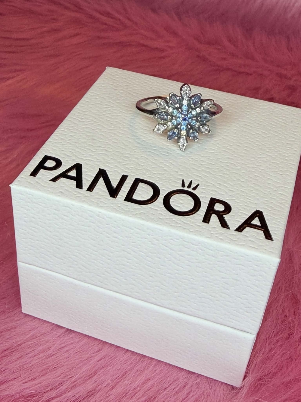 Pandora Silver Snowflake Ring with Light Blue Stones